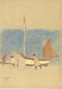 Joseph E.Southall Fishermen and Boat on the Shore painting